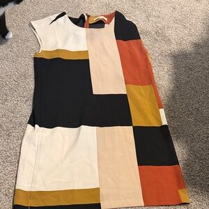 LOFT Colorblock Midi Dress - Black, White, Gold, Orange